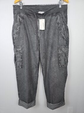 NWT James Perse Charcoal Grey Cropped Cargo Pants Drawstring Utility Size 3